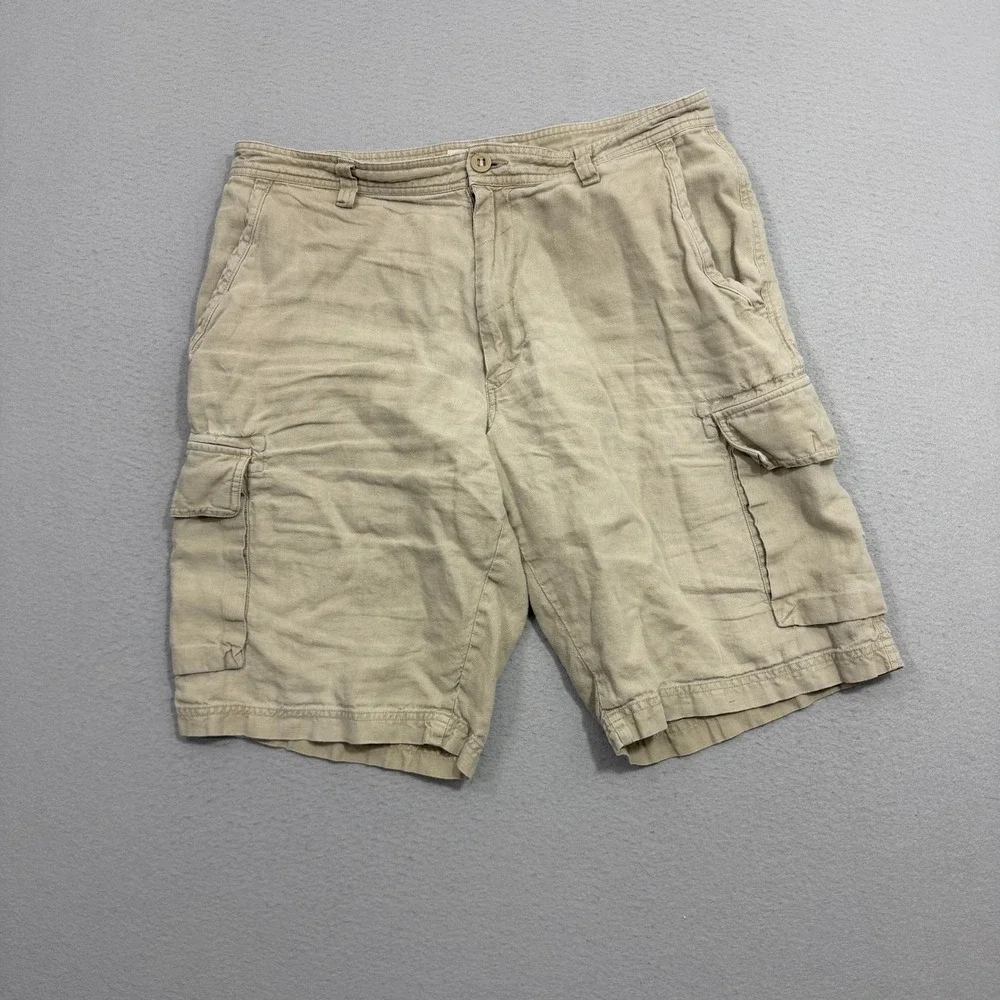 Vintage Banana Republic Cargo Shorts Mens 34 Khaki 100% Linen Casual Utility y2k